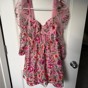 For Love And Lemons Pink Floral Embroidered Blouse